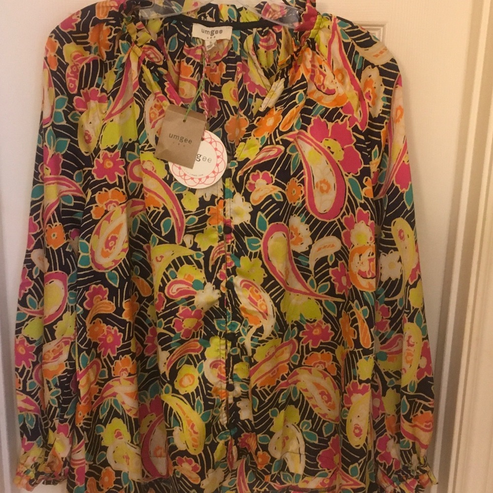 Umgee Paisley Floral Button-Front Blouse Small NWT